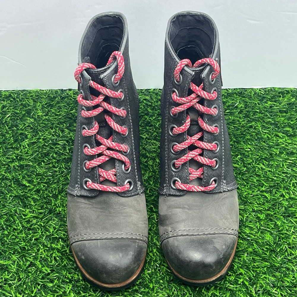 Sorel PDX Wedge Boots Gray Canvas Leather Women's Shoes Size 7 NL2796-089 - Picture 2 of 7